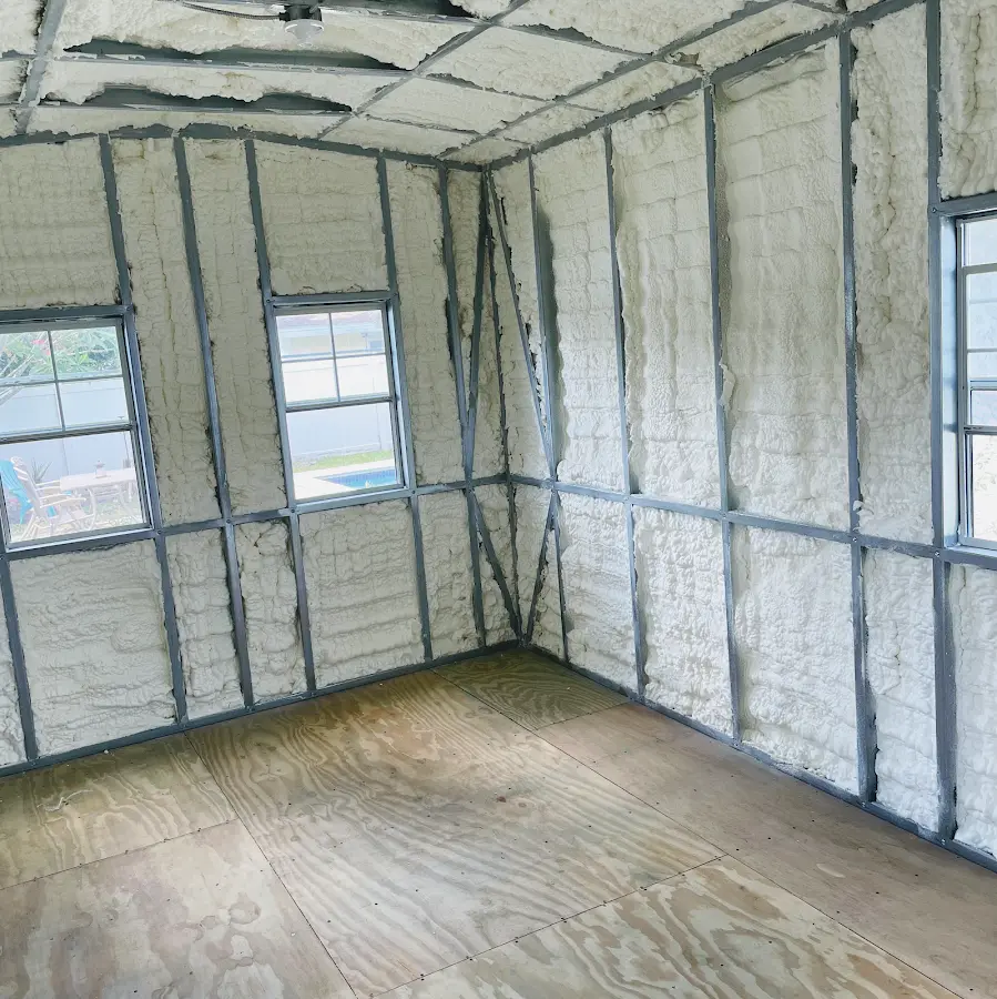 Closed-cell spray foam insulation applied to wall cavities in a residential project in Vashon